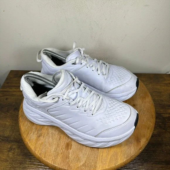 Hoka One One Bondi SR Women's White Leather Slip Resistant Shoes Size 9 - Picture 1 of 9